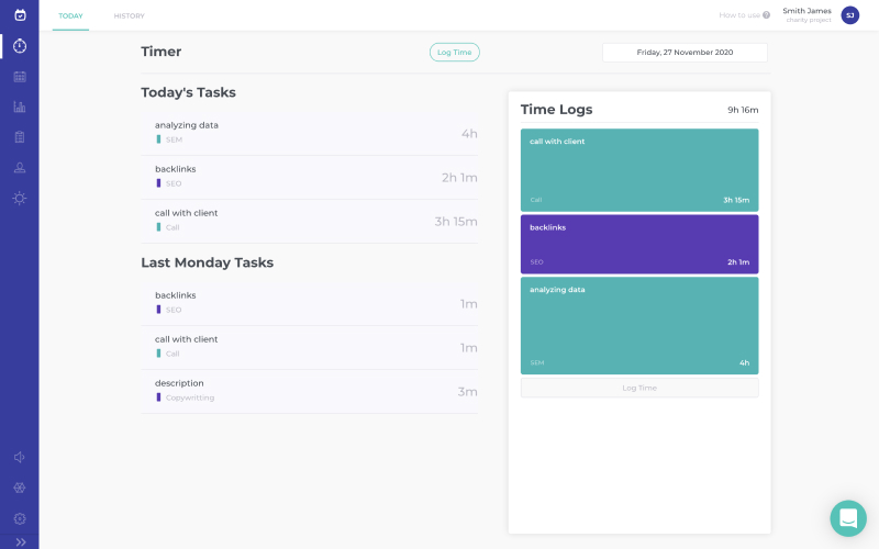 Adding time logs in time tracker for projects
