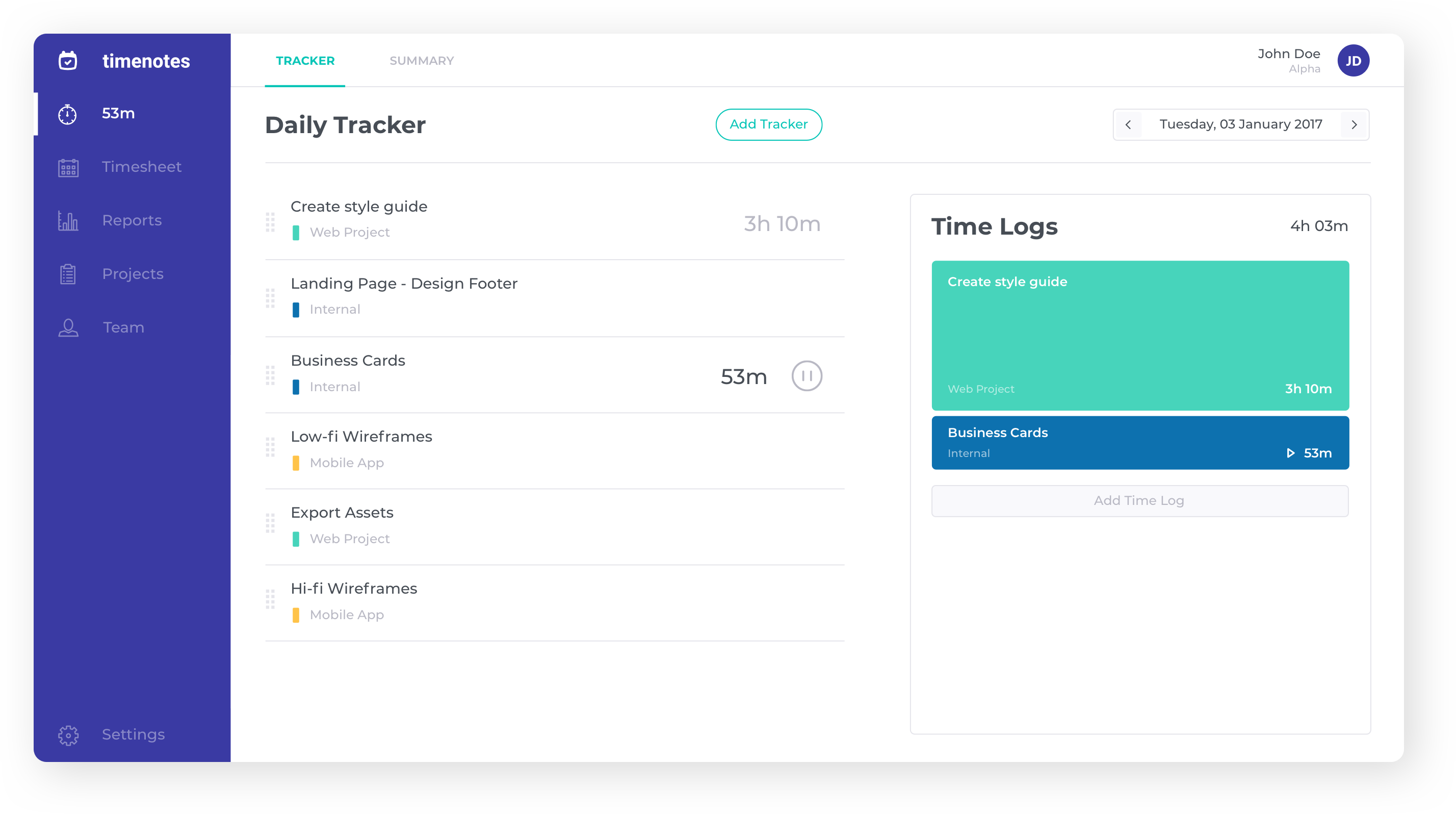 time tracking screen