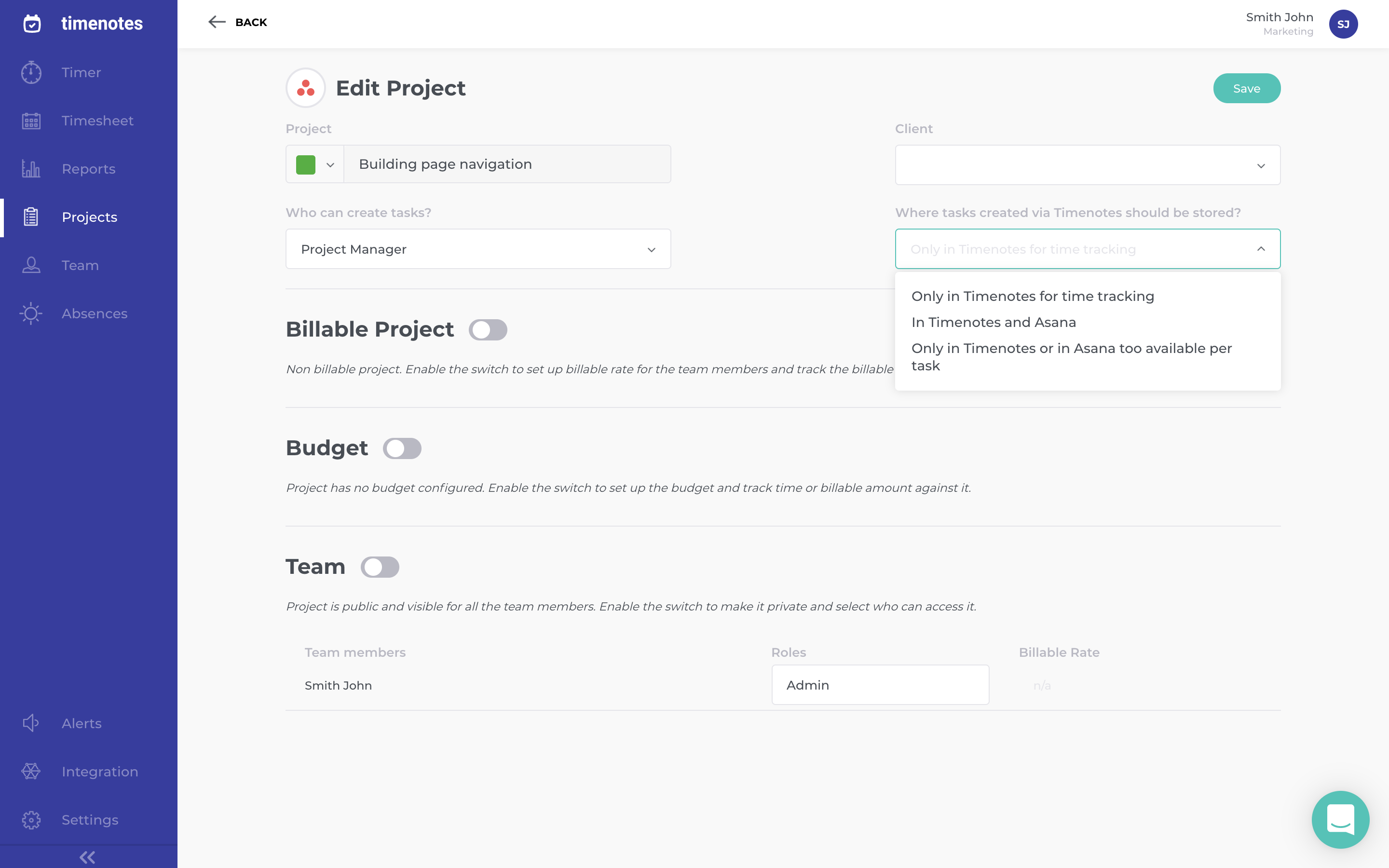 Importing projects into Asana time tracker