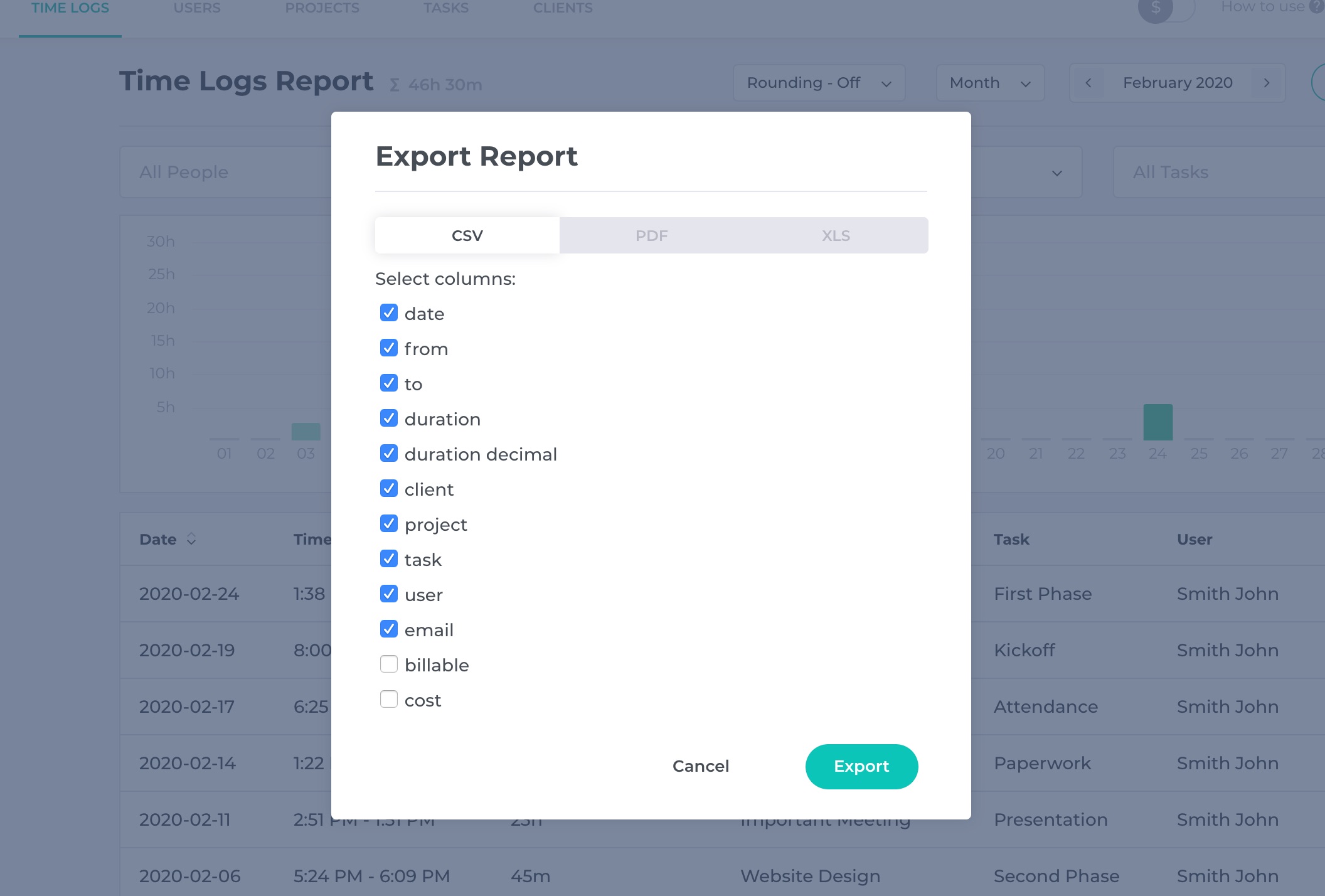 Time report export